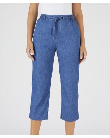 Cropped Pull-on Cotton Trousers 