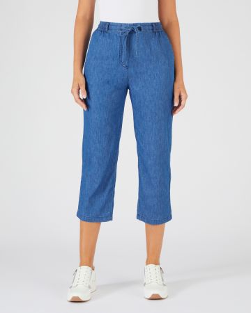 Cropped Pull-on Cotton Trousers 