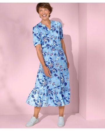 Elasticated Waist Tiered Print Dress 