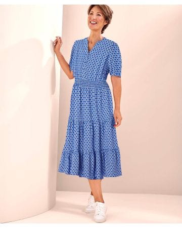 Elasticated Waist Tiered Print Dress 