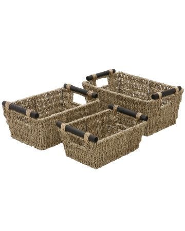 3 Rectangular Storage Baskets with handles