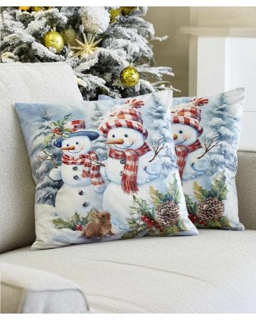 2 Snowman Cushion Covers