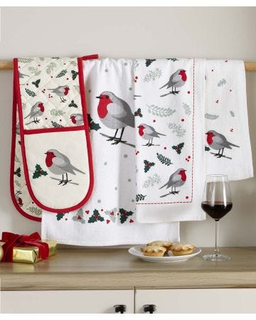 Robin Oven glove & Tea Towel