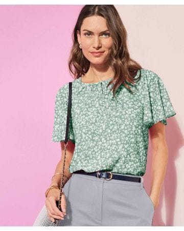 Printed Butterfly Sleeve Blouse