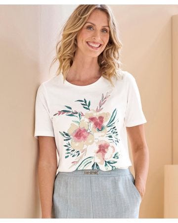 Beaded Floral Print T-shirt