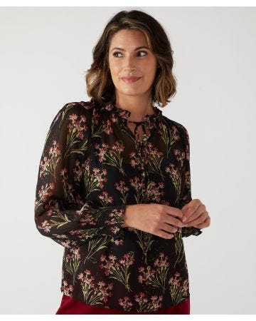 First Avenue Tie Neck Relaxed Blouse