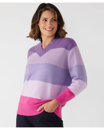 First Avenue Bold Stripe V-neck Jumper