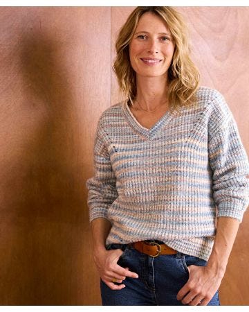 Stripe Ribbed V-Neck Jumper