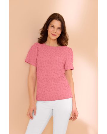 Textured Gathered Sleeve T-shirt 
