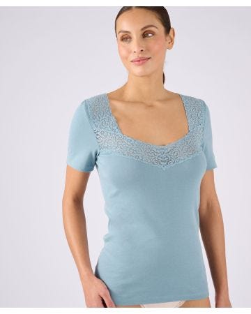 Organic Cotton Short Sleeved Lace Trim T-shirt
