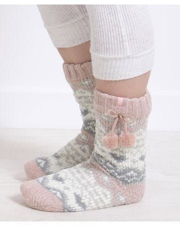 Totes toasties Ladies Fair Isle Chenille Slipper Socks