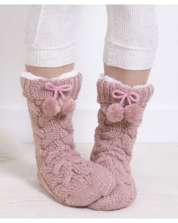 Totes toasties Ladies Luxury Cable Knit Slipper Sock