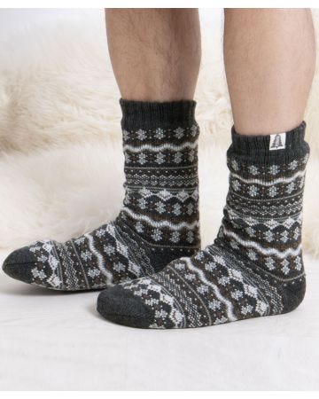 Totes Toasties Mens Sherpa Lined Fair Isle Slipper Socks