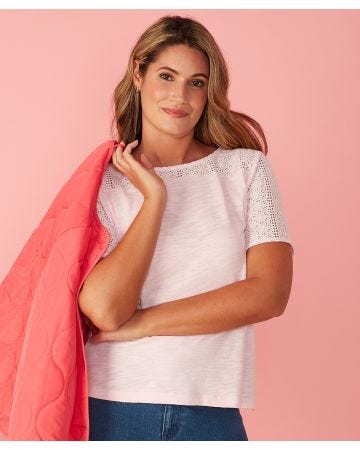 First Avenue - Slub Tee with lace Yoke and Sleeves