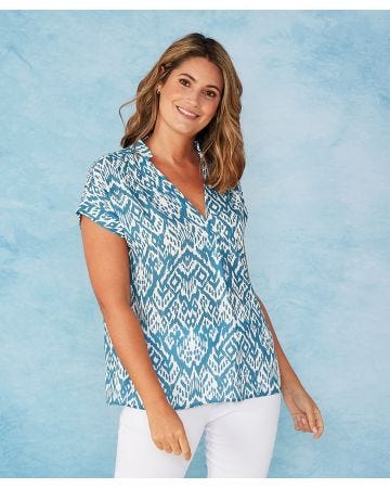 First Avenue - V Neck Georgette Print Blouse