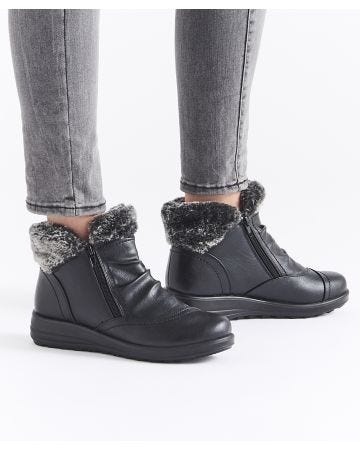 Cushion-walk Faux Fur Trim Ankle Boots