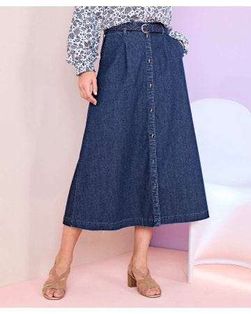 Button-through Cotton Rich Skirt