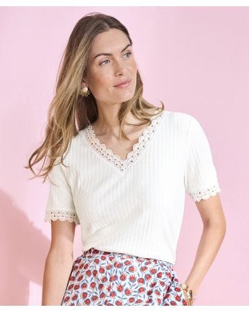 Rib Lace Trim T-shirt