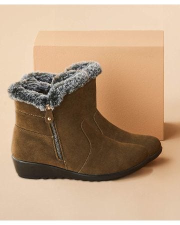 Cushion-walk Faux Fur Trim Ankle Boots