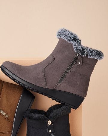 Cushion-walk Faux Fur Trim Ankle Boots 