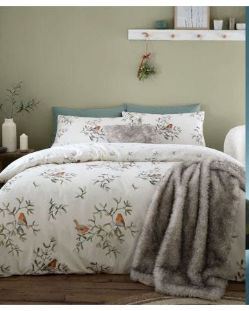 Brushed Mistletoe Robins Duvet Set