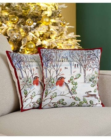 Pack of 2 Winter Robins Cushion Covers
