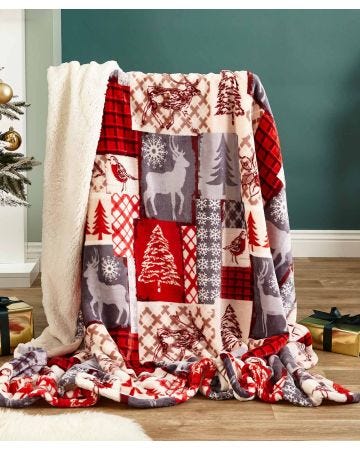 Christmas Patchwork Sherpa Throw