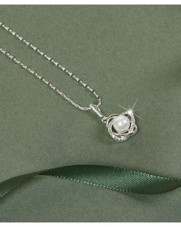 Sparkle Pearl Knot Silver Plated Necklace