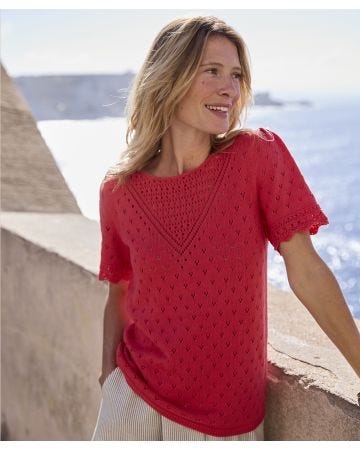 Pointelle Crochet Trim Jumper