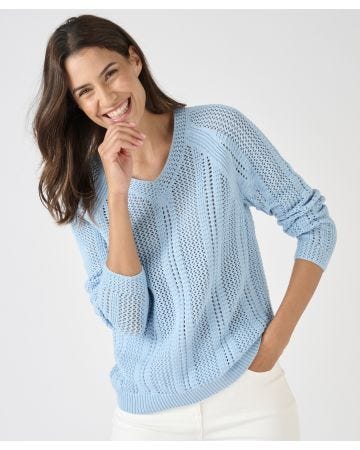 Pointelle V-Neck Jumper 