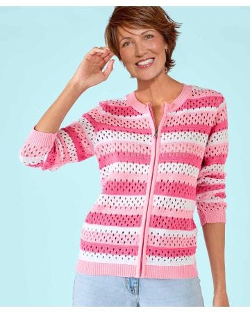 Pointelle Zip Front Cardigan