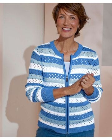 Pointelle Zip Front Cardigan 