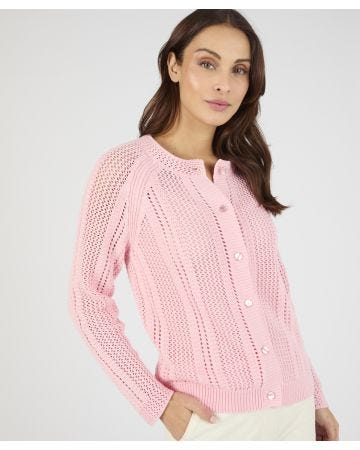 Pointelle Round Neck Cardigan 