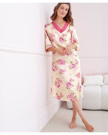 Lace Trim Satin Nightdress