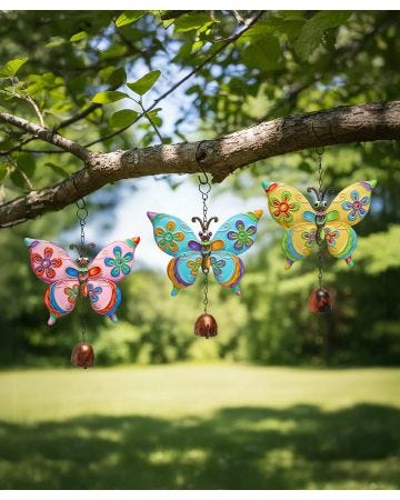 Set of 3 Metal Butterfly Wind Chimes