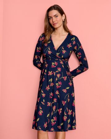 Mock Wrap Print Dress 