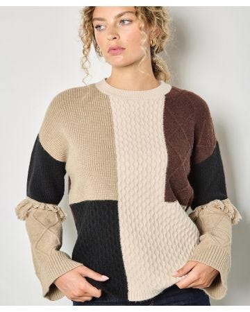 Apricot Patchwork Fringe Jumper