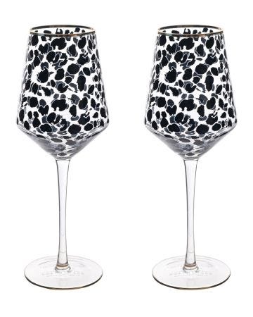 Widdop Frida Set of 2 Leopard Print Wine glasses
