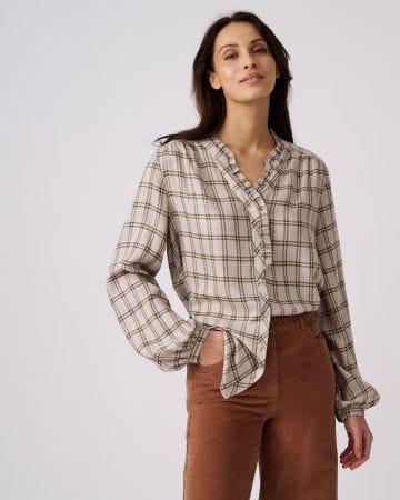 Check Frill Trim Blouse 