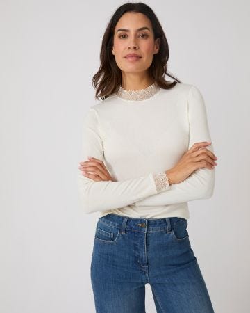 Long Sleeve Lace Trim T-shirt 