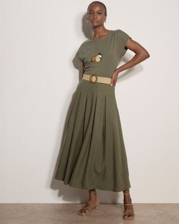 Apricot Belted Midi Skirt