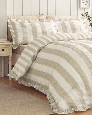 Catherine Lansfield Seersucker Frill Stripe Duvet Set 