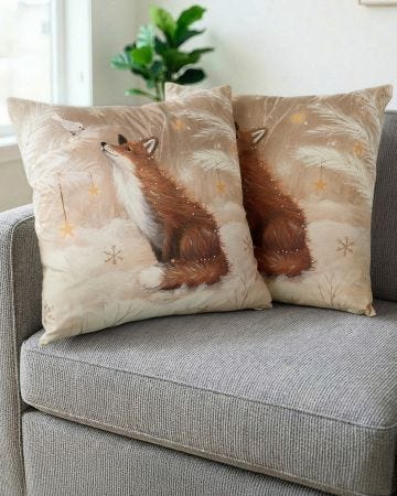 Pack of 2 Winter Fox Cushion Covers 