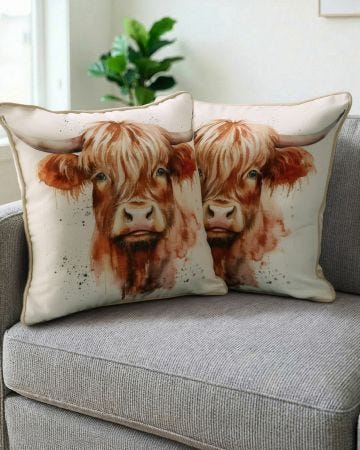 Pack of 2 Highland Cow Cushion Covers 