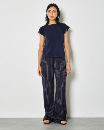 Apricot Pinstripe Linen Trousers
