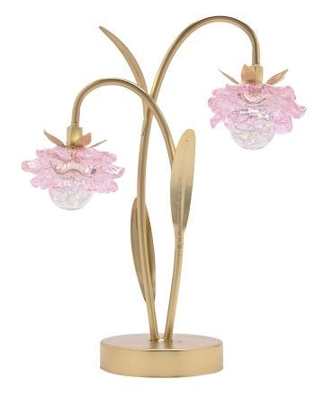 Hestia 2 Stem LED Lamp With Pink Glass Flower