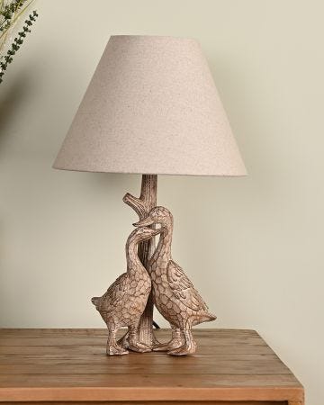 Hestia Wood Effect Duck Resin Table Lamp