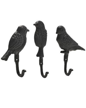 Country Living Set of Cast Iron Wall Hooks - Birds