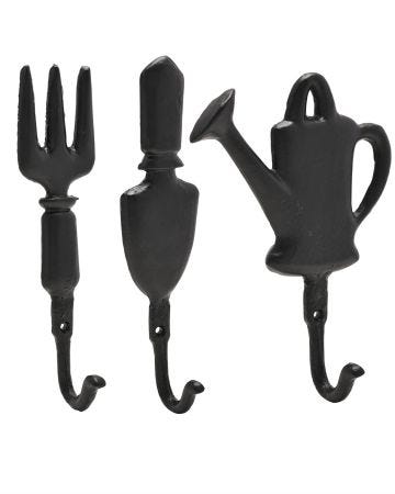 Country Living Set of Cast Iron Wall Hooks - Garden Tools
