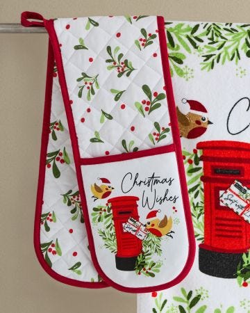 Post Box Robin Oven glove & Tea Towel